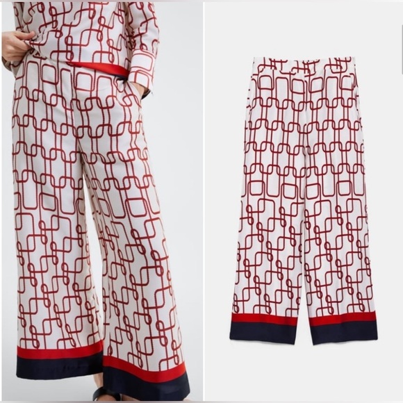 Zara Women's ♥️⛓️♥️ Flowy Knot Print Chain Wide Leg Ankle Pants Size: XS - Picture 6 of 6